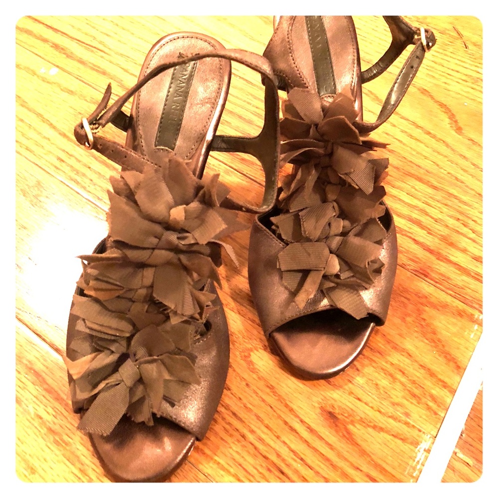 Metallic leather sling backs
